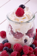 yogurt with fresh rasberry and blueberry fruit