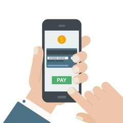 mobile payment flat design hand isolated background