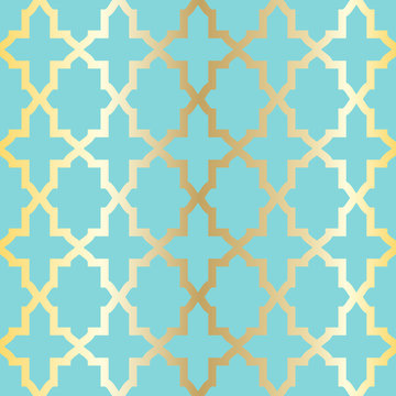 Simple abstract arabesque pattern - turquoise and golden.