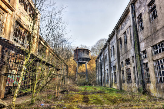 Exterior of an abandoned factory building