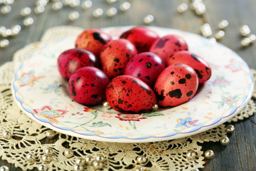 Easter eggs on a beautiful plate.