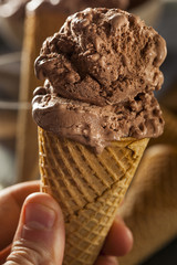 Homemade Dark Chocolate Ice Cream Cone
