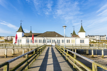 Fototapeta premium Pier and Beach of Ahlbeck at baltic Sea on Usedom Island