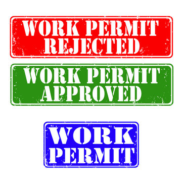 Set of grunge rubber stamps work permit, vector illustration