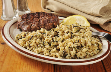 Grilled sirloin and wild rice