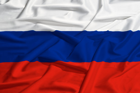 Russia flag on a silk drape