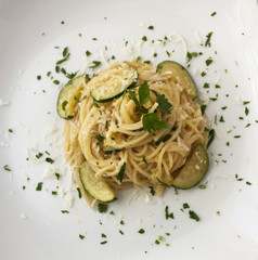 Fresh pappardelle with zucchini and a creamy sauce.