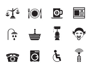 Silhouette Roadside, hotel and motel services icons