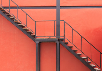 red wall and red staircase