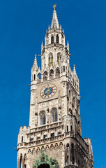 Top of Munich city hall bell tower in Bavaria
