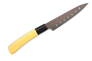 Closeup of kitchen knife isolated on white background