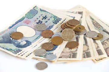 Many of the Japanese yen bank notes currency