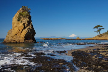 Mountain fuji and the ocean from sagami bay , yokosuka japan