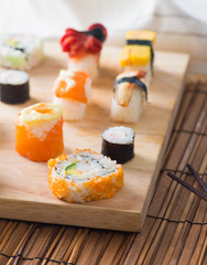 various sushi food with backgrounds