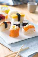 various sushi food with backgrounds