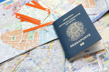 Passport, maps, and tickets