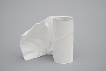 toilet roll with the last bit of tissue on grey