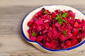 Traditional Russian vegetable salad. Vinaigrette.