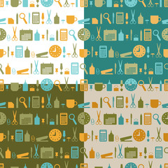 Set of seamless patterns of office stationery icons