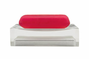 Classic red soap on a semi transparent soap dish