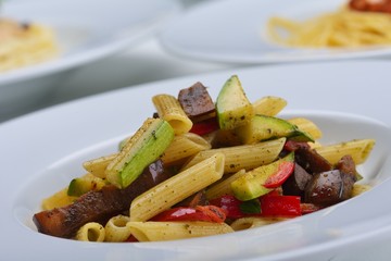 Pasta with shrimps, herbs and mashrooms