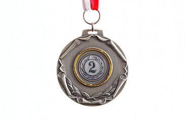 Silver medal, white background, horizontal