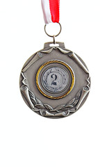 Silver medal, white background, vertical
