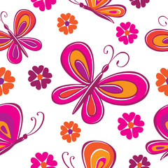 Seamless pattern. Butterflies and flowers.