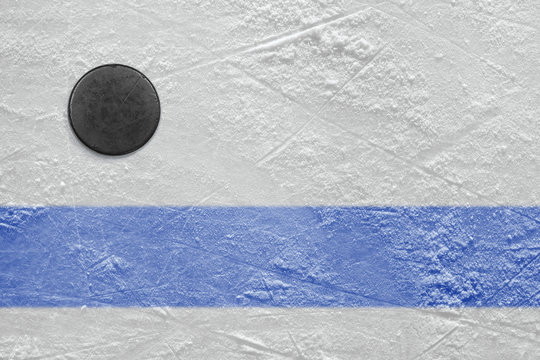 Blue line and hockey puck