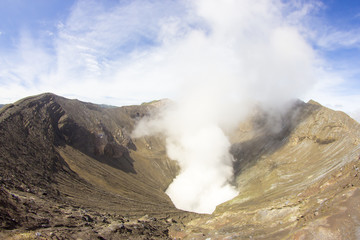 Mount Bromo, which produces smoke