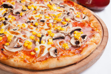 Pizza Milano with corn and mushrooms