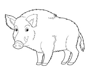 Cartoon scene of wild animal - wild boar - coloring page - illustration for children