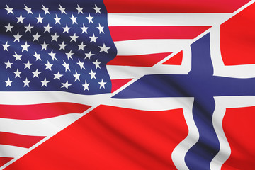 Series of ruffled flags. USA and Kingdom of Norway.