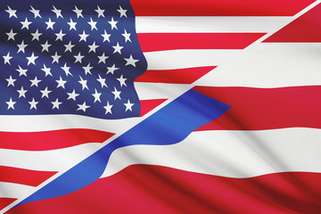 Obraz premium Series of ruffled flags. USA and Commonwealth of Puerto Rico.