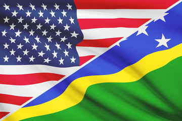 Obraz premium Series of ruffled flags. USA and Solomon Islands.
