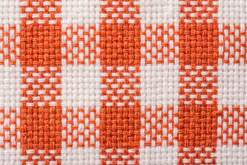 Orange Checked Kitchen Towel Texture Close Up