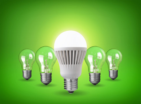 Idea concept with led bulb and tungsten bulbs