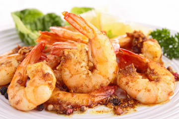 cooked shrimp and parsley