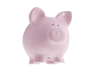 Floating pink piggy bank with clipping path