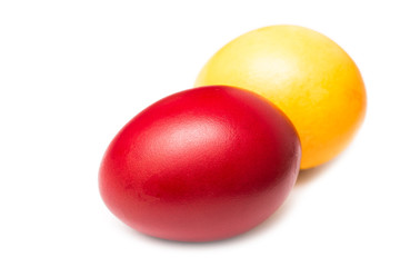 Colorful Red And Yellow Easter Eggs Isolated On White