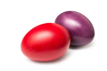 Colorful Red And Purple Easter Eggs Isolated On White
