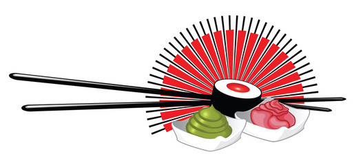 Sushi Logo with Chopsticks Ginger and Wasabi
