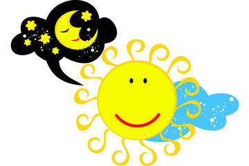 vector image of the moon that thinks about the sun