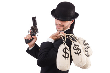 Businessman criminal with sacks of money