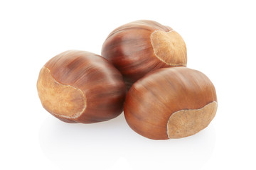 Chestnuts group on white, clipping path