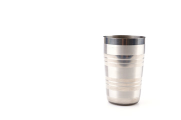 Stainless steel cup isolated white background