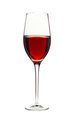 Wineglass with red wine isolated on white