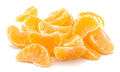 Peeled tangerine segments isolated on white background