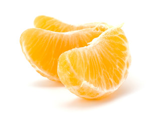 Peeled tangerine segments isolated on white background