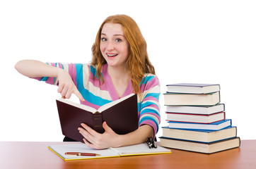 Young student with books isolated on white